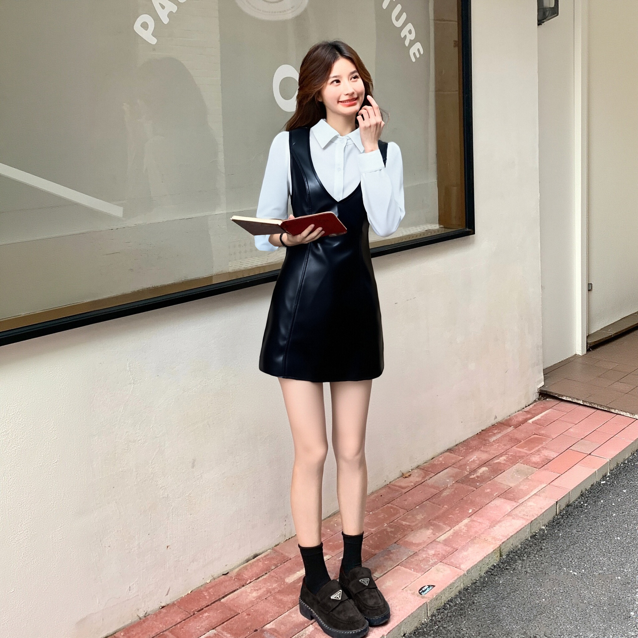 高级感背心连衣裙内搭2025秋季新款时尚气质衬衫套装两件套D3712