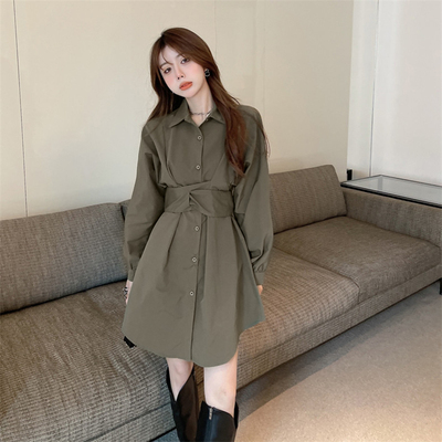 春季女装2026年新款穿搭法式长袖收腰衬衫连衣裙休闲修身裙子3125