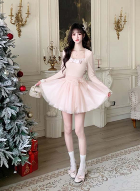 有里布人间水蜜桃甜美裙子2026春季新款蝴蝶结公主连衣裙LJ0317