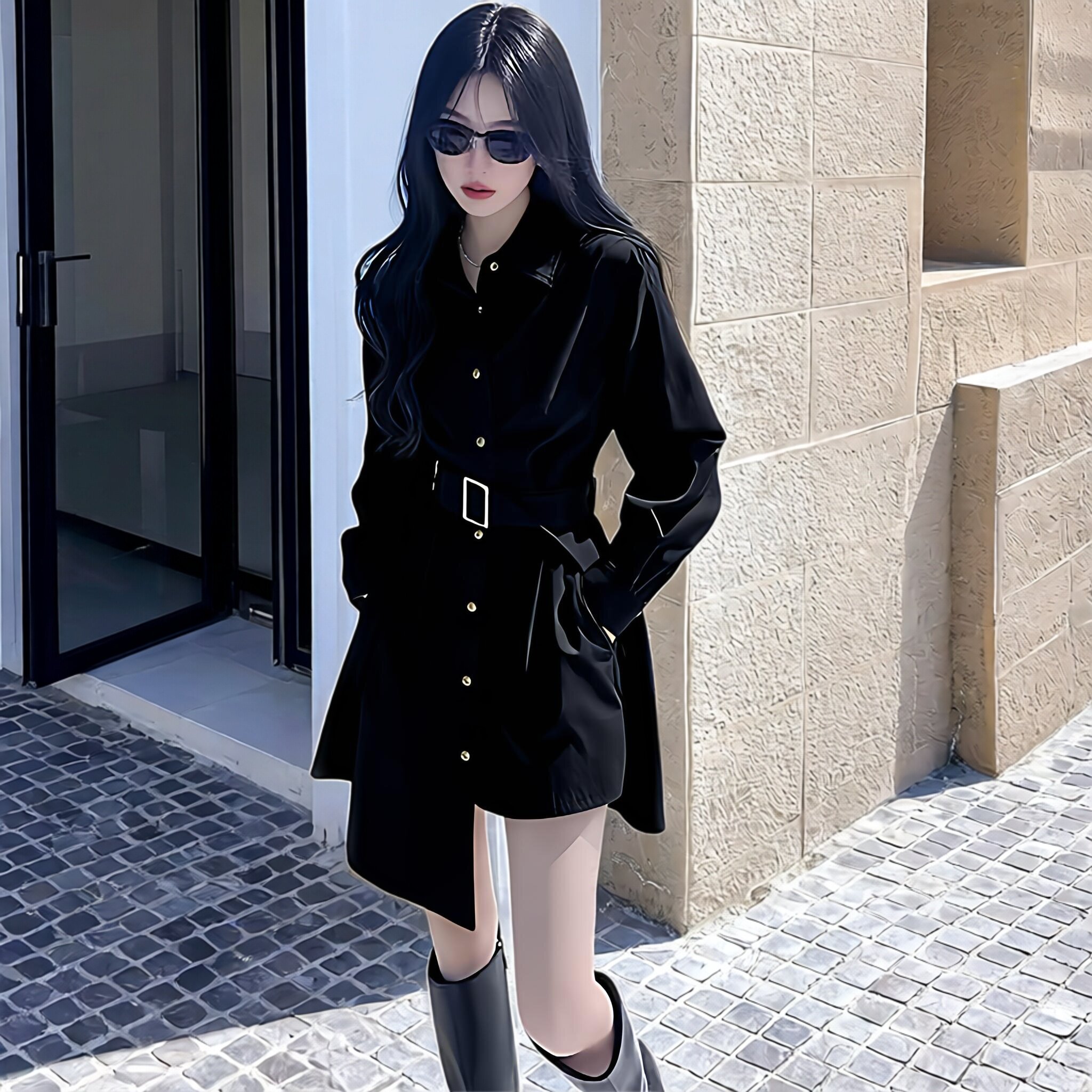 2026春季新款含腰带法式气质轻奢高级感小香风衬衫连衣裙HY0291