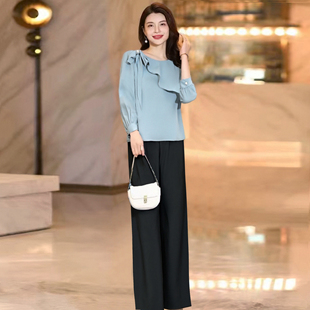 新款 子套装 小众飘带长袖 显瘦气质上衣裤 两件套D3553 衬衫 2025秋季