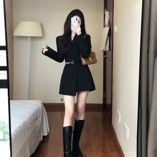 外套高腰裙6539 小个子西装 高级感黑色收腰显瘦连衣裙2026春季 新款