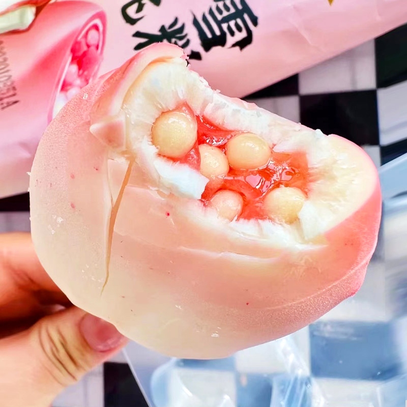艾冰客小艾蜜桃黑巧啵啵网红雪糕冷饮桃子榴莲味冰淇淋水果夹心冰