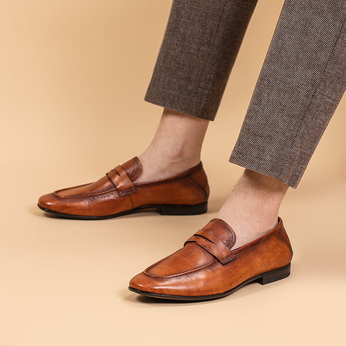 弓长梦真皮便士乐福鞋2026男皮鞋头层牛皮吸汗透气豆豆鞋子一脚蹬 - 封面