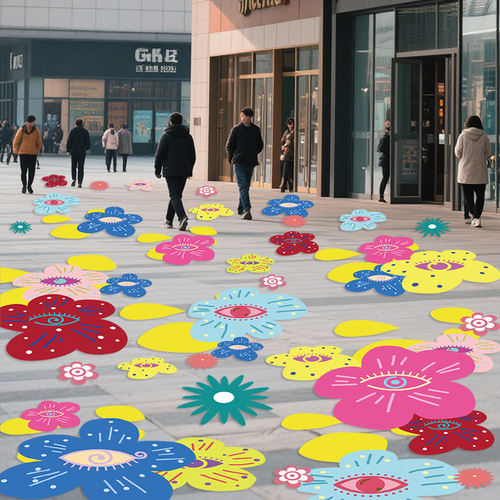 斑马线地贴走花路贴纸商场店铺室外马路走廊过道地贴美陈打卡设计