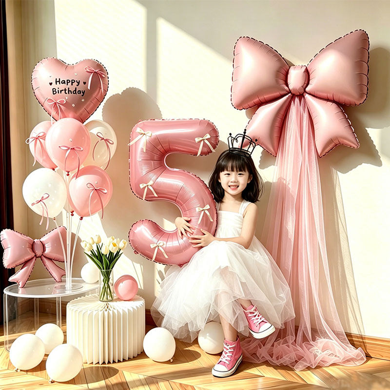 生日场景布置装饰女孩周岁生日紫色网纱气球超大蝴蝶拍照道具氛围