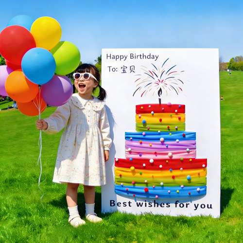 女孩生日场景布置装饰小红书2周岁DIY网纱蛋糕KT板迎宾牌拍照道具