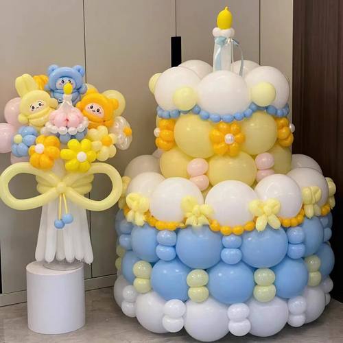 网红生日大蛋糕气球DIY材料男女孩儿童生日派对装饰场景布置汽球