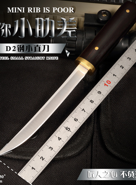 高硬度D2钢直刀大马士革钢刀迷你水果刀便携随身刀具防身户外小刀