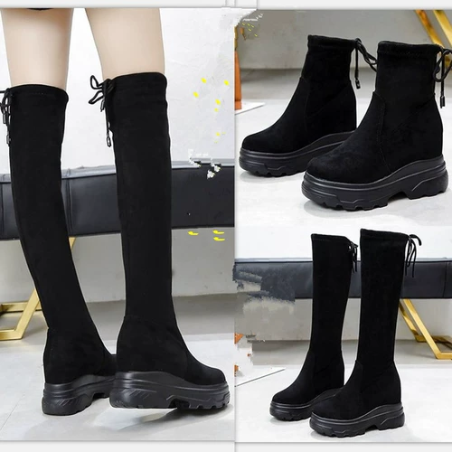 Зимние высокие эластичные высокие сапоги на платформе, 2019, по фигуре, средней длины