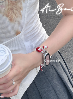 《米珠kt》红色原创链条适用10nfc小米9手环8手表watch5表带9pro