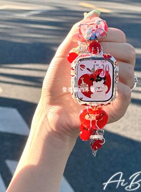 《红色纽扣苹果》原创适用iwatch11苹果手表10表带applewatch9女8