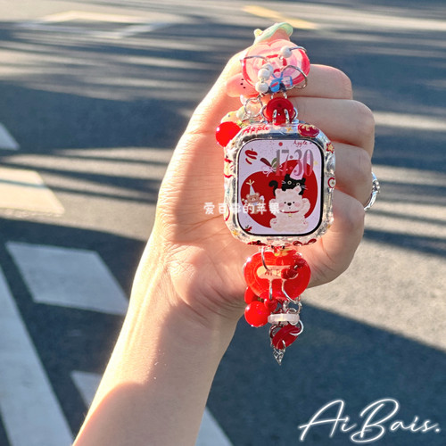 《红色纽扣苹果》原创适用iwatch11苹果手表10表带applewatch9女8