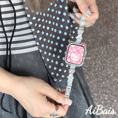 《凯蒂蝴蝶结手镯》金属适用iwatch10苹果手表s11表带applewatch9