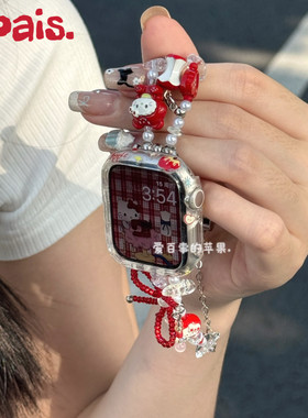 红色kt苹果蝴蝶结适用苹果8手表11保护壳iWatch10表带applewatch9