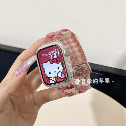 适用于苹果11手表iwatch10表带透明kt猫双层打印applewatch9女款8