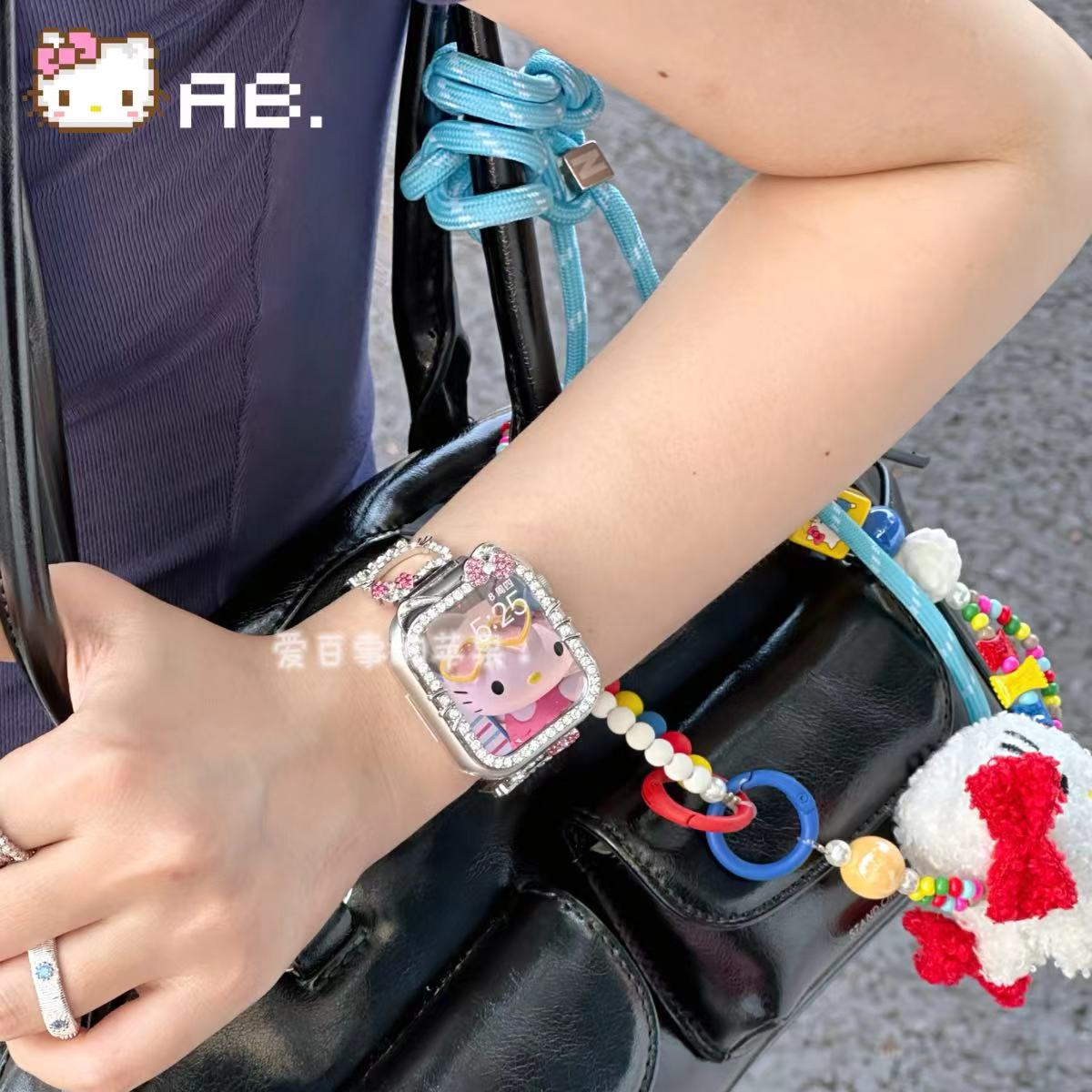 《金属kt猫》适用applewatchs10苹果手表iwatchs8可爱表带s9女款7