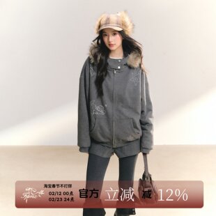 FPMZ联名ANDN【鎏光闪迹】连帽夹棉小狗印花卫衣座山雕外套加绒女