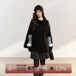 FPMZ娃娃领设计感简约纯色斗篷外套气质千金风上衣披风呢子大衣