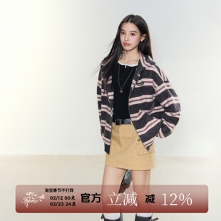 FPMZ【时间煮雨】条纹卫衣拉链开衫外套韩系简约连帽上衣宽松显瘦