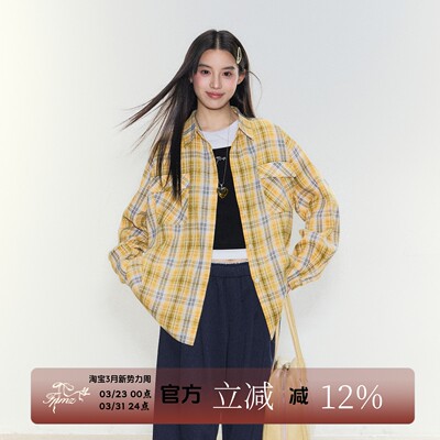 FPMZ韩系黄格子薄款长袖衬衫