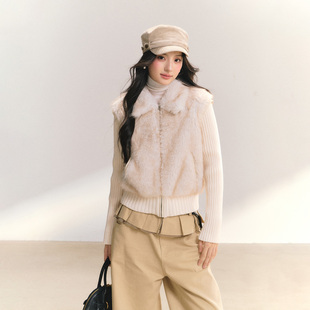 FPMZ【云絮堆雪】环保皮草假两件针织外套修身上衣