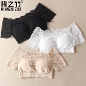 蕾丝一字肩内衣漏锁骨衬衫 漏肩裹胸上衣女夏外穿打底抹胸短袖 背心