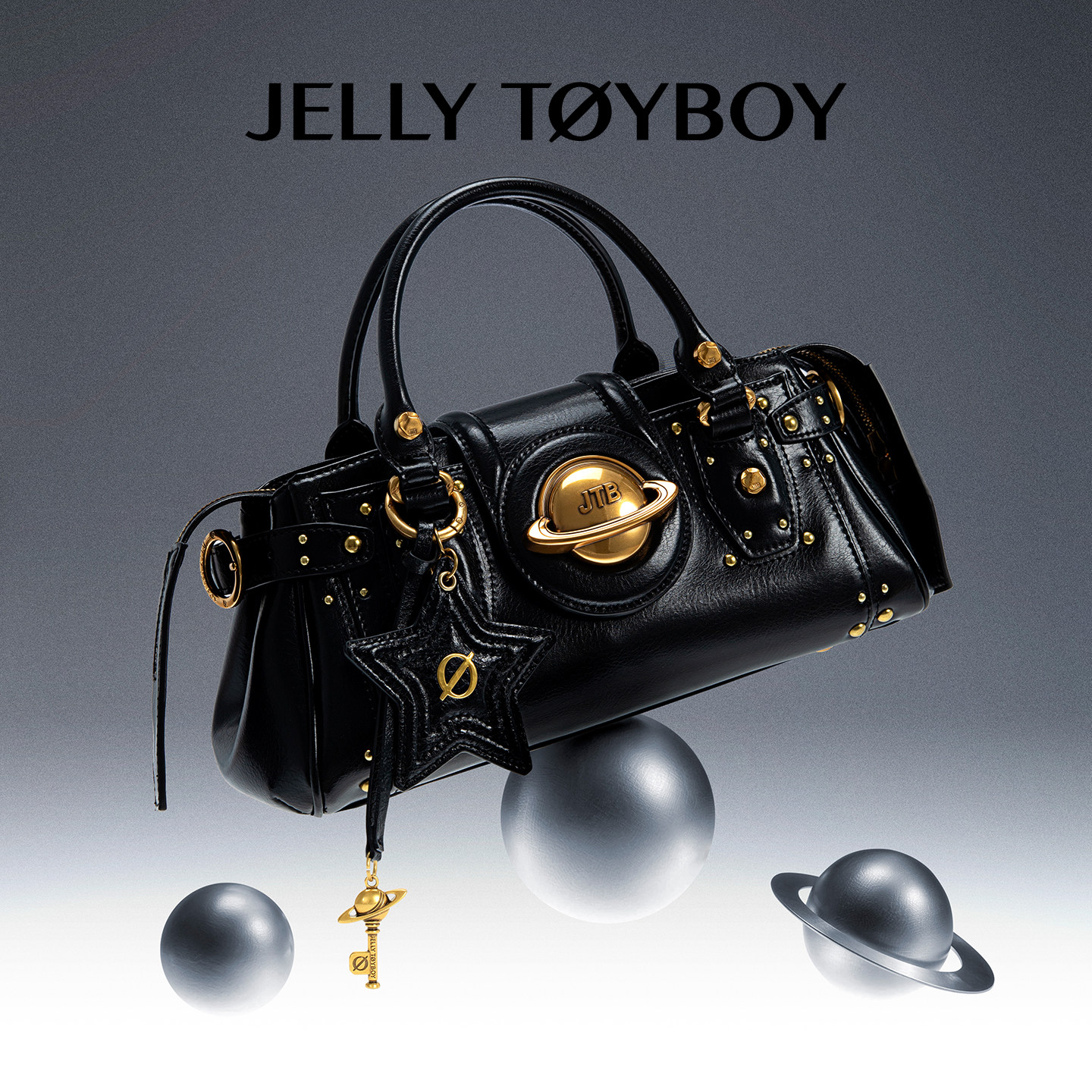 【新品】JTB星球包.黑色机车风手提包出游腋下包斜挎包女生日礼物图片
