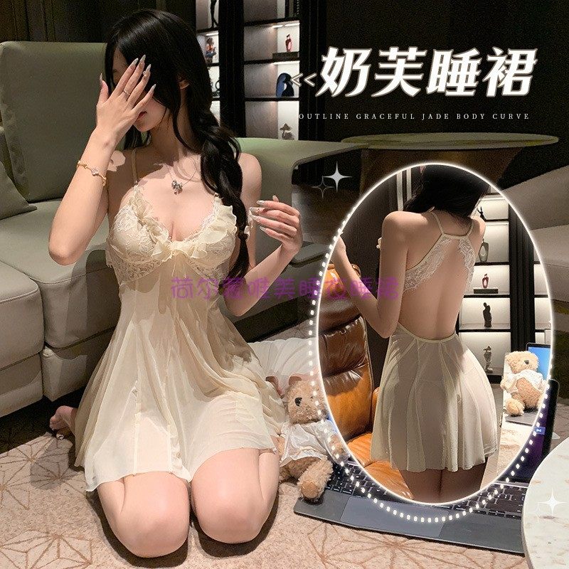 性感蕾丝小吊带情趣透视连衣睡裙