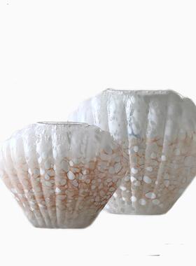 贝壳法式中古风玻璃花瓶复古氛围感手工琉璃插花摆件花器家居软装
