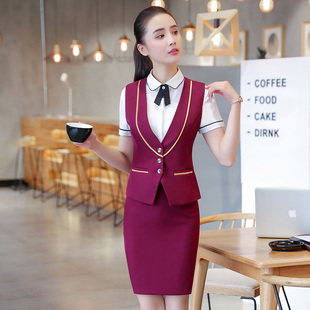 空姐制服职业套装裙女夏天马甲三件套酒店餐饮前台服务员工作服新