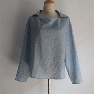 长袖波点雪纺衬衫女秋宽松一字领套头衬衣港风ins翻领上衣潮特价