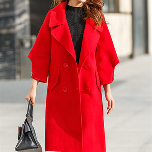 宽松毛呢外套女纯色中长款呢子大衣秋冬季新款大衣矮个子妮子风衣