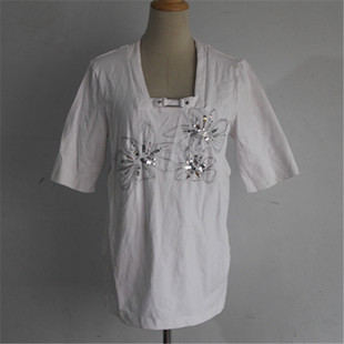 妈妈小衫 中年上衣服大码 女装 体恤 特价 夏装 t恤宽松一字领半袖 新款