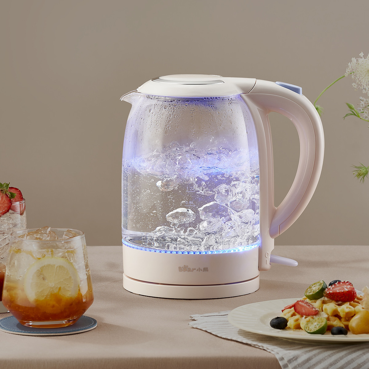 小熊ZDH-A17L1水壶1.7L加厚电热水壶 高硼硅玻璃家用大容量烧水壶