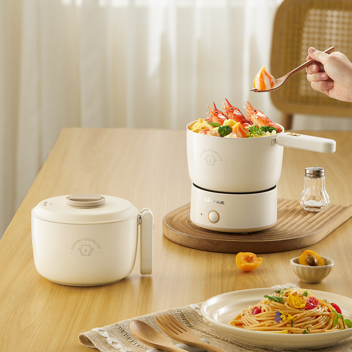 小熊DRG-V12Z1分体电煮锅1.2L电热锅  可折叠便携式宿舍多功能锅