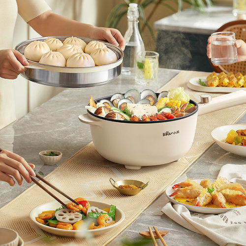 小熊多功能锅DCG-B28D3电炒锅 4.5L家用猛火爆炒电煮锅蒸煮电火锅