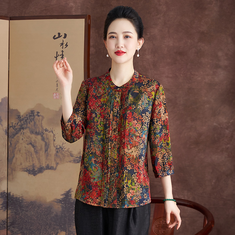 杭州真丝妈妈衬衫夏季上衣2023新款香云纱桑蚕丝女装宽松减龄开衫