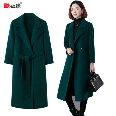 高端品牌全羊毛双面呢羊毛大衣女