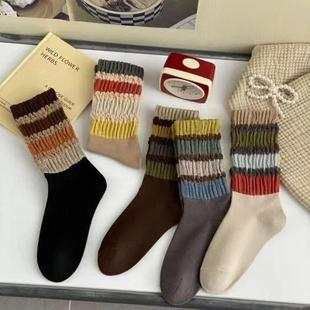 条纹彩虹复古高筒袜韩版 运动慵懒风潮款 ins堆堆袜 秋冬新品