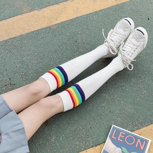 青春少女活力款 原宿风彩虹及膝袜 ins小腿袜校园风学生百搭韩版