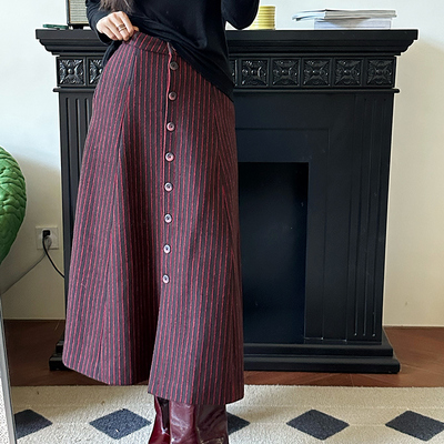 设计师原创条纹色织呢半裙