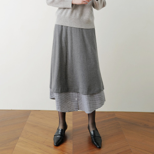 设计款 假两件羊毛半裙