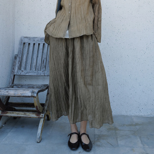 NW80EN 大摆裙伞裙 黑色乱褶精致气质优雅高级感半身裙女a字长款