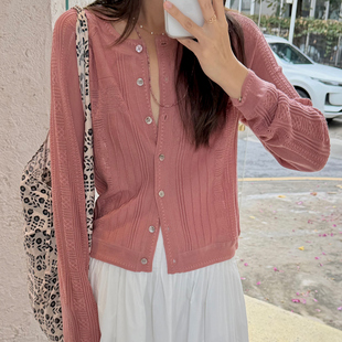 优雅风针织开衫女圆领长袖短款毛衣外套复古高级感毛针织衫上衣女