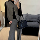 马夹气质纯色高级感无袖 NW80EN 设计师原创复古风磨毛西装 上衣女