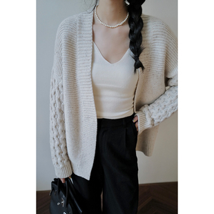 nw80en 编织感毛衣外套 定制澳洲混色纱线饱满厚实