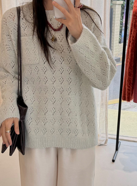 NW8 0EN 《糖栗》圆领镂空毛衣高级感毛衣女
