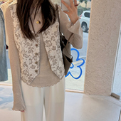 NW80EN 上衣女装 韩版 双面植物花卉提花马甲单排扣气质高级感无袖