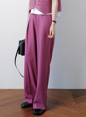 NW80EN 定制日产面料 粉色与灰色高腰休闲西裤通勤风自然简约长裤